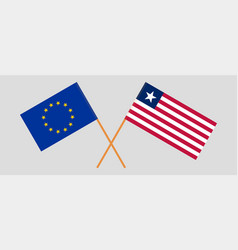 Crossed Flags Of The European Union And Liberia