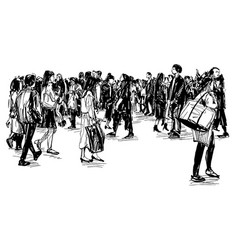 Drawing People Are Walking On Street In Jap