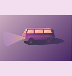 Purple Hippy Van In A Magic Moonlight