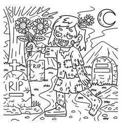 Zombie Girl Holding Sunflowers Coloring Pages