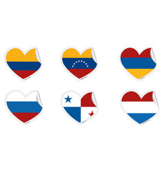 Set Of Heart Shapes With Different Flags