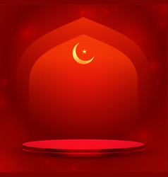 3d Podium Platform On Red Background For Islamic