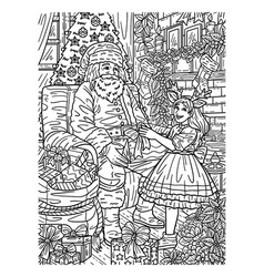 Christmas Santa Giving Gift Adults Coloring Page