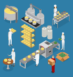 Factory cheese production line elements and staff Vector Image