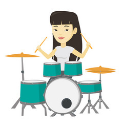 Woman Playing On Drum Kit