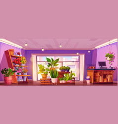 Flower Shop Interior With Plant In Pot And Bouquet