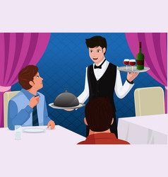 Waiter In A Restaurant Serving Customers