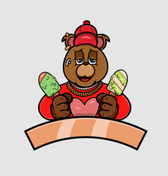 Bear Cartoon And Ice Cream Simple Logo