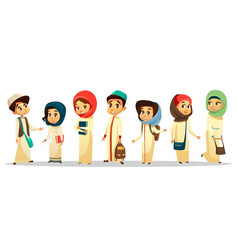 Cartoon Arab Muslim Students In Hijab Set