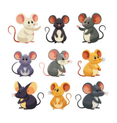 Mouse In Cartoon Funny Style Set Cute