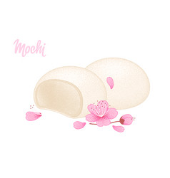 Mochi Ice Cream On White Background With Sakura