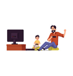 Father And Son Playing Video Games Together Flat