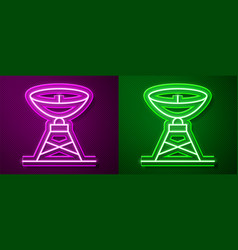 Glowing Neon Line Satellite Dish Icon Isolated On