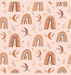 Boho Rainbow Seamless Pattern With Moon