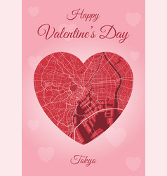 Happy Valentines Day Holiday Card With Tokyo Map