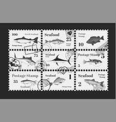 Seafood Postage Stamp Black And White Postal Paper