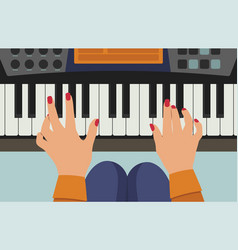 Top View Of Piano Keyboard Woman Playing Music