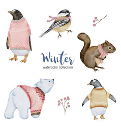 Winter Watercolor Collection With Penguin