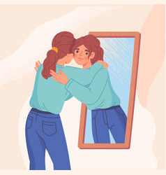 Woman Hugging Her Reflection