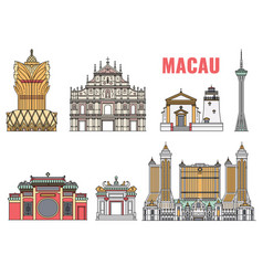 Landmark Macau Building Icon Set Isolated On White