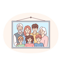 Family Photo Portrait In Frame With Children