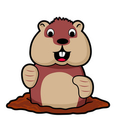 Cartoon Funny Groundhog Beaver Half In Soil