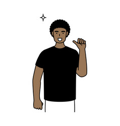 Young Black Man Pointing To Himself With Thumb