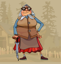 Cartoon Harsh Village Grandmother Stands