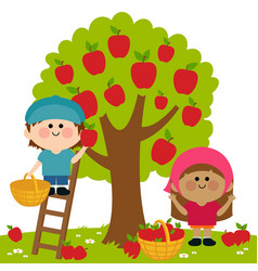 Children Picking Apples Under An Apple Tree