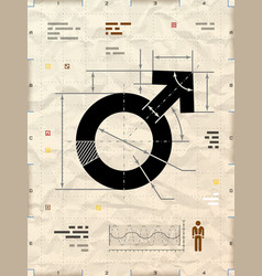 Male Symbol As Technical Blueprint Drawing