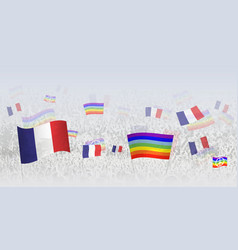 People Waving Peace Flags And Of France