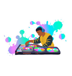 African American Dj Playing Music On Dj Turntable