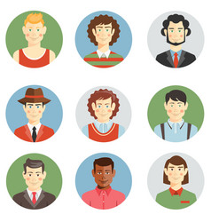 Boys And Men Faces Icons In Flat Style