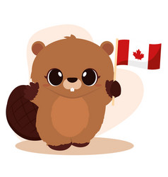 Cute Beaver Cartoon With The Flag Of Canada