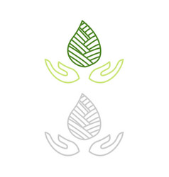 Patterned Green Leaf With Hands Natural Eco Logo