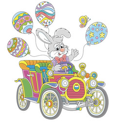 Little Easter Bunny Driving A Retro Car