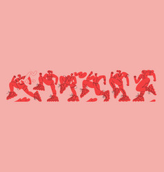 Abstract Red Silhouettes Of People Run Fast Crowd