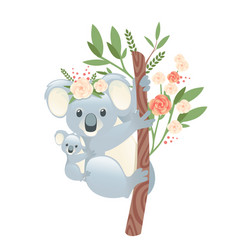 Cute Koala Family Mother With Children Sit