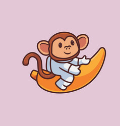 Cute Astronaut Monkey Suit Riding Banana Rocket