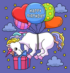 Happy Birthday Unicorn Balloons Colored Cartoon