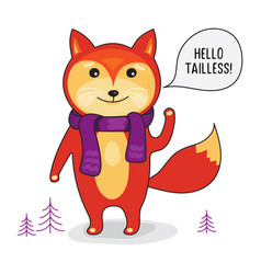 Cute Funny Fox In A Scarf Stands On Two Paws