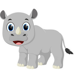 Cute Baby Rhino Cartoon Isolated On White