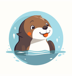 Cute Cartoon Otter Swimming In The Water