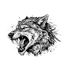 Angry Wolf Head Hand Drawn Ink Sketch Engraving