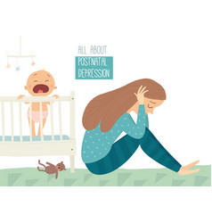 Postpartum Depression Postnatal Depression Baby Vector Image