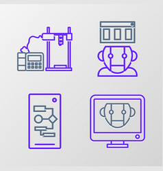 Set Line Bot Algorithm Robot And 3d Printer Icon