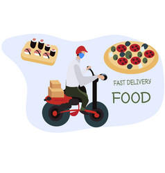 Funny Pizza Delivery Boy Riding Red Motor Bike