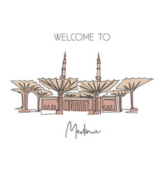 One Single Line Drawing Masjid Al Nabawi Landmark