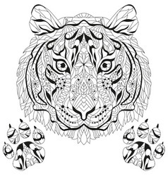 Entangle Tiger Head With Paws For Coloring Hand