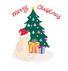 Merry Christmas Greeting Card With A Cute Cat